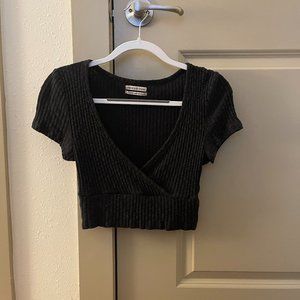 Urban Outfitters Womens Black Ribbed Cropped Tee